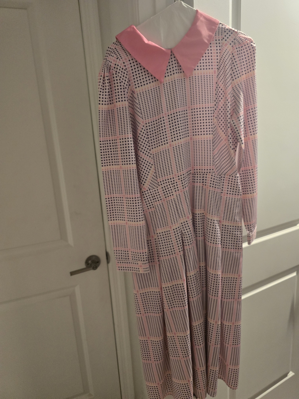 Pink Collared Long-Sleeve Midi Dress